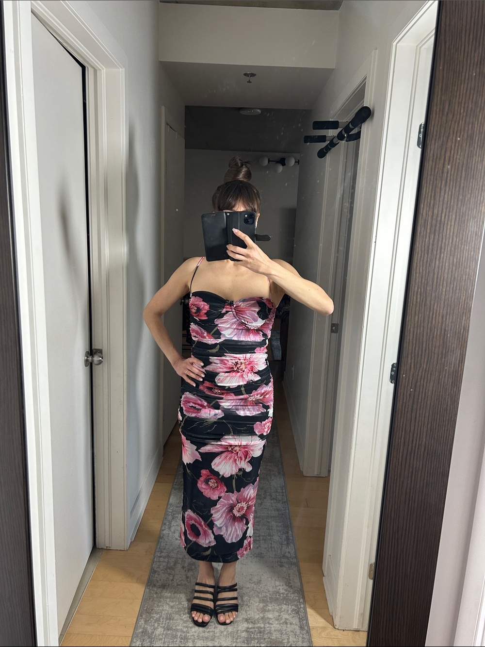 Dynamite Floral Ruched Sweetheart Midi-Maxi Dress | Removable Padding